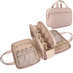 BagSmart toiletry bag medium pink front view shows organized storage for travel