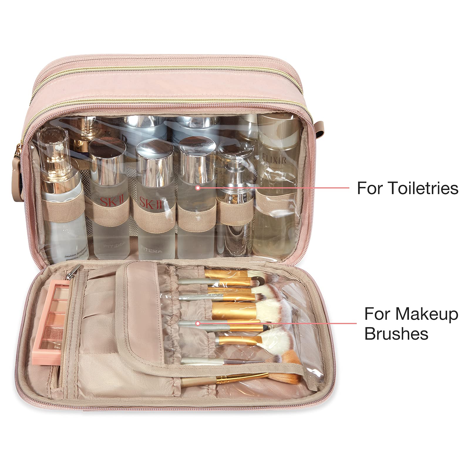 BagSmart toiletry bag medium pink large main compartment for full-sized containers