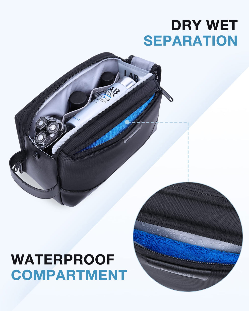 BAGSMART Toiletry Bag flat-back panel aids compact packing on trips.