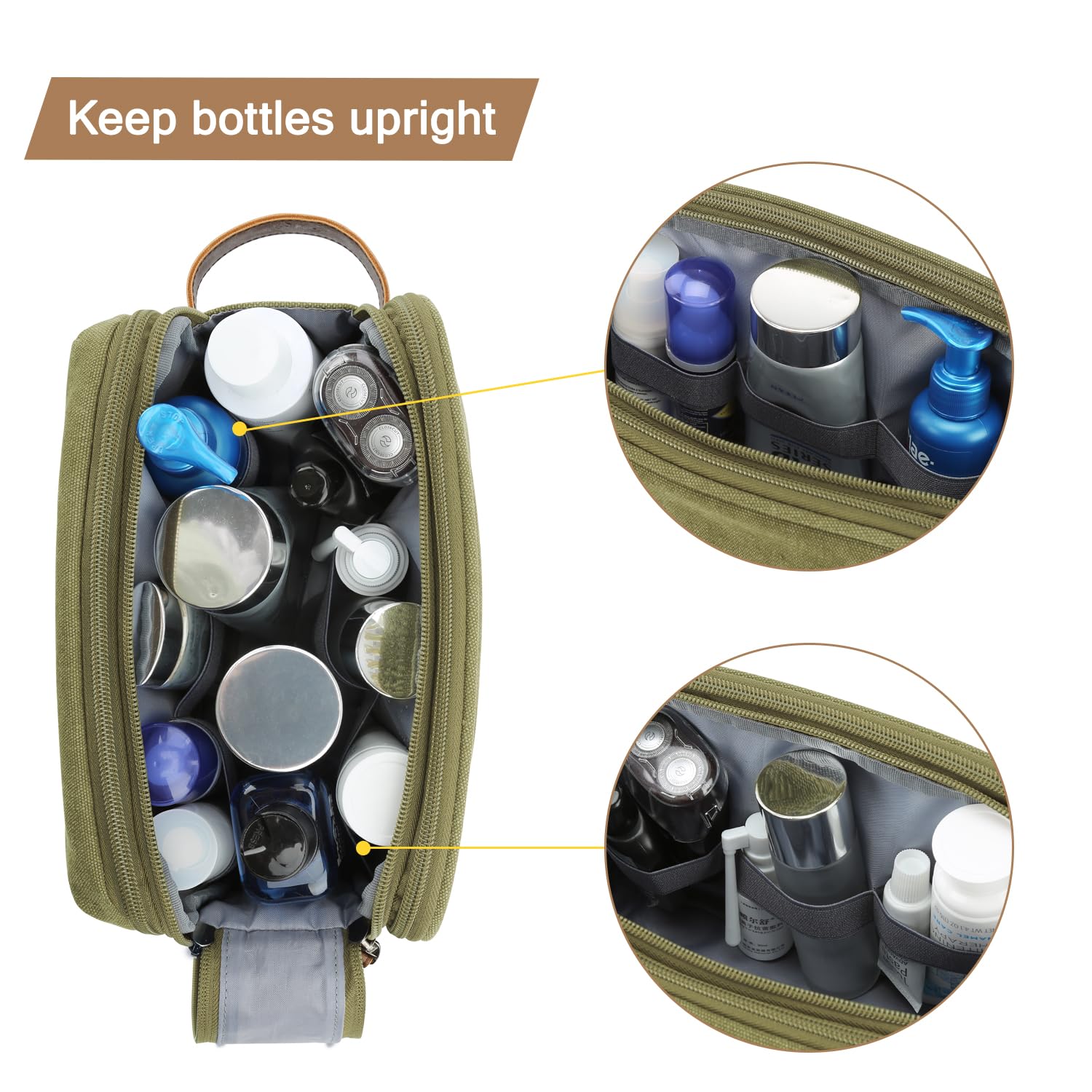 BAGSMART green travel organizer neatly holds skincare and grooming items