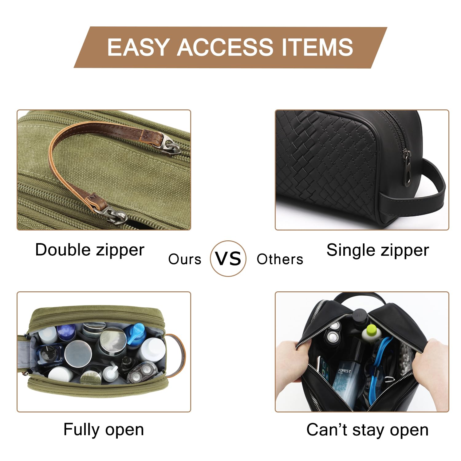 BAGSMART medium canvas toiletry bag on a dresser for weekend trips
