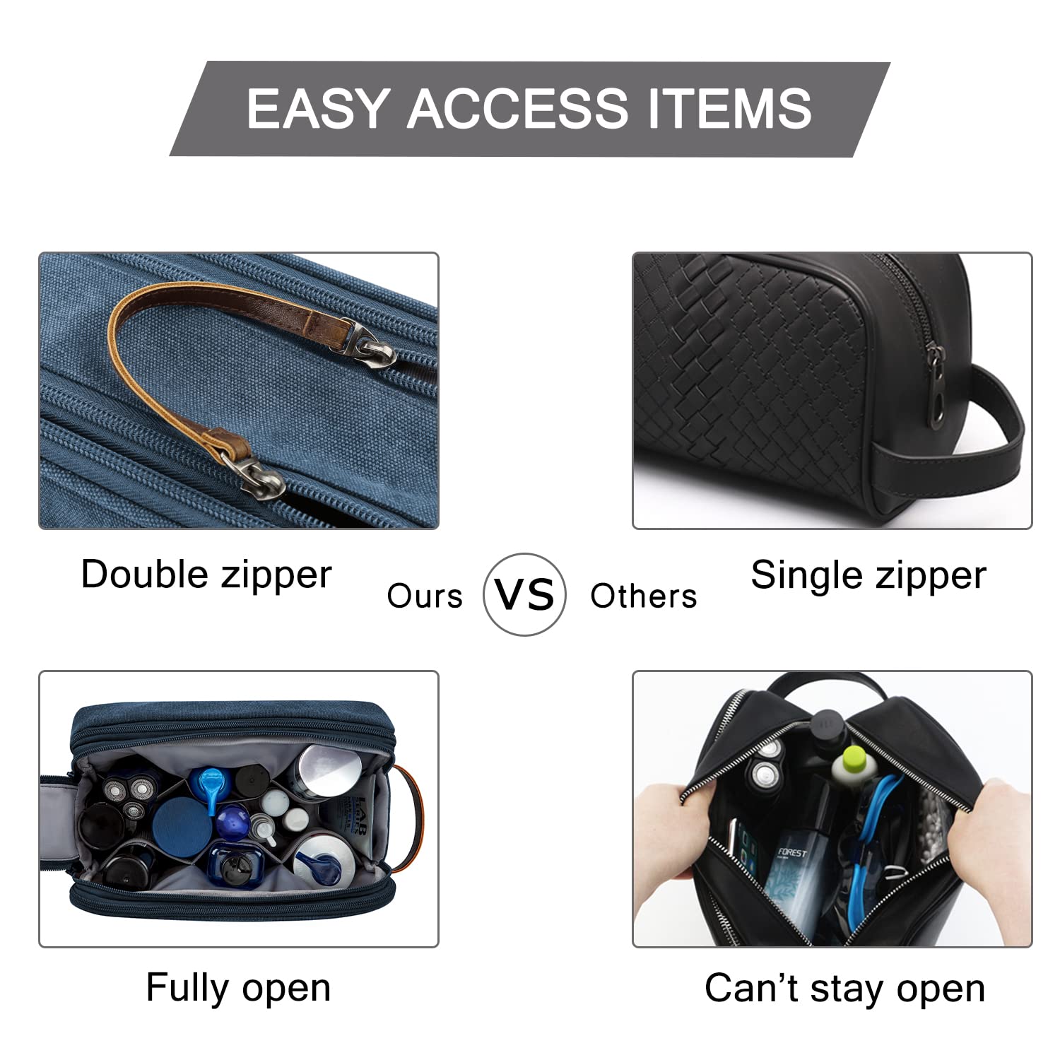 BAGSMART Toiletry Bag Navy Large leather-handle offers easy carrying on trips