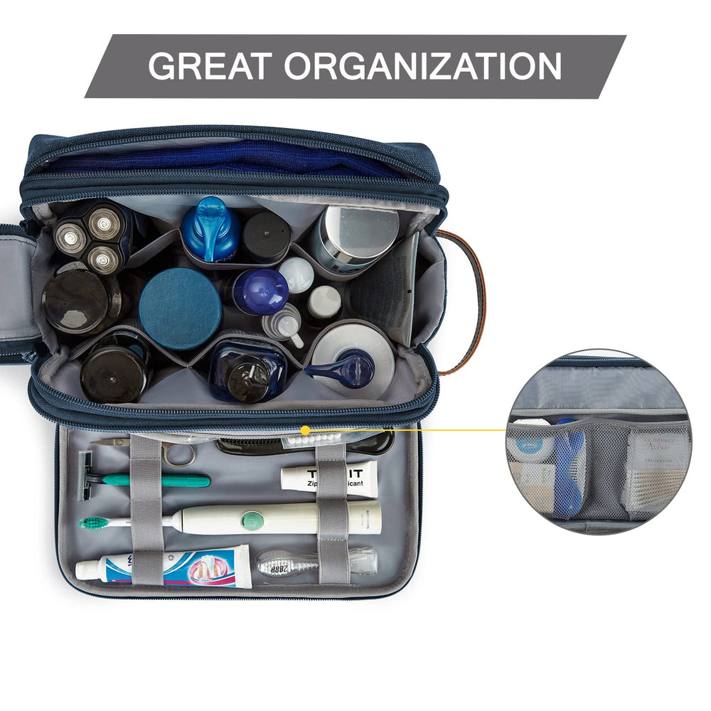 BAGSMART Toiletry Bag Navy Large open-front-pocket reveals dry-wet separation for gear