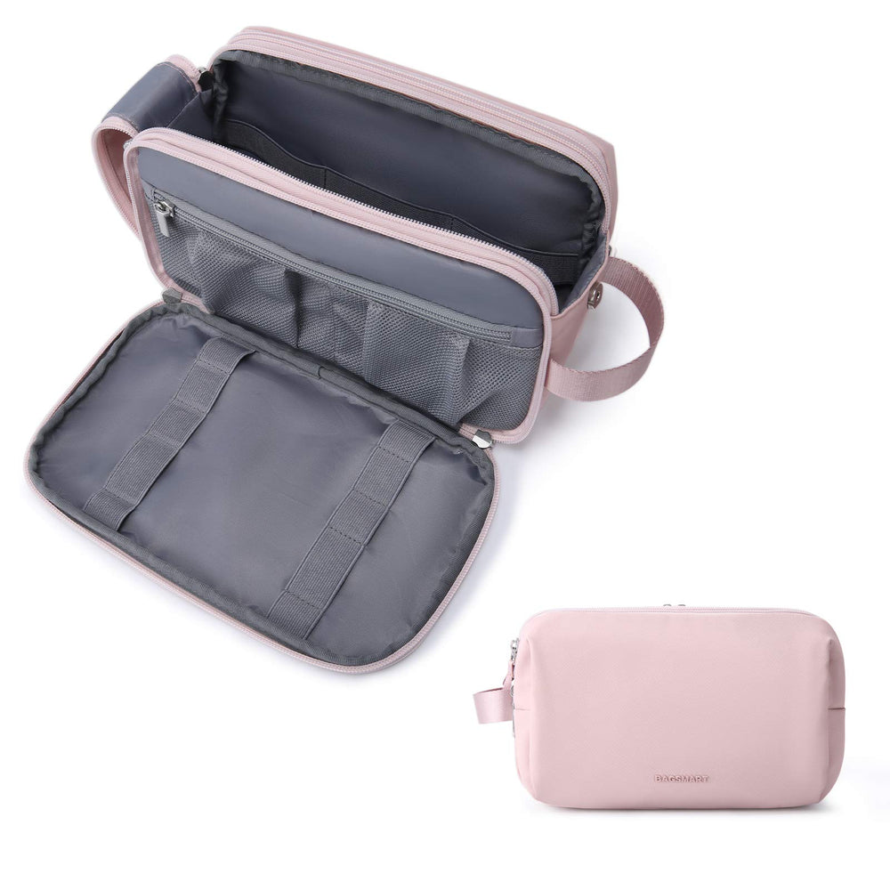 BAGSMART Toiletry Bag pink front pocket for quick, on-the-go access.