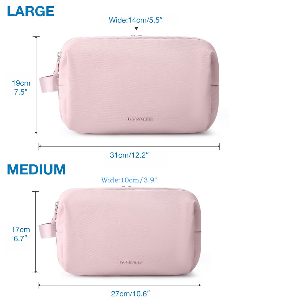 BAGSMART Toiletry Bag pink travel-use bag for home or trips.