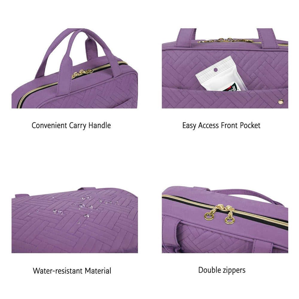 BAGSMART Toiletry Bag purple medium folded with handle for compact travel.