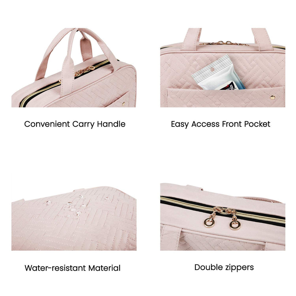 BAGSMART Toiletry Bag soft-pink finish adds stylish tactile feel for everyday use