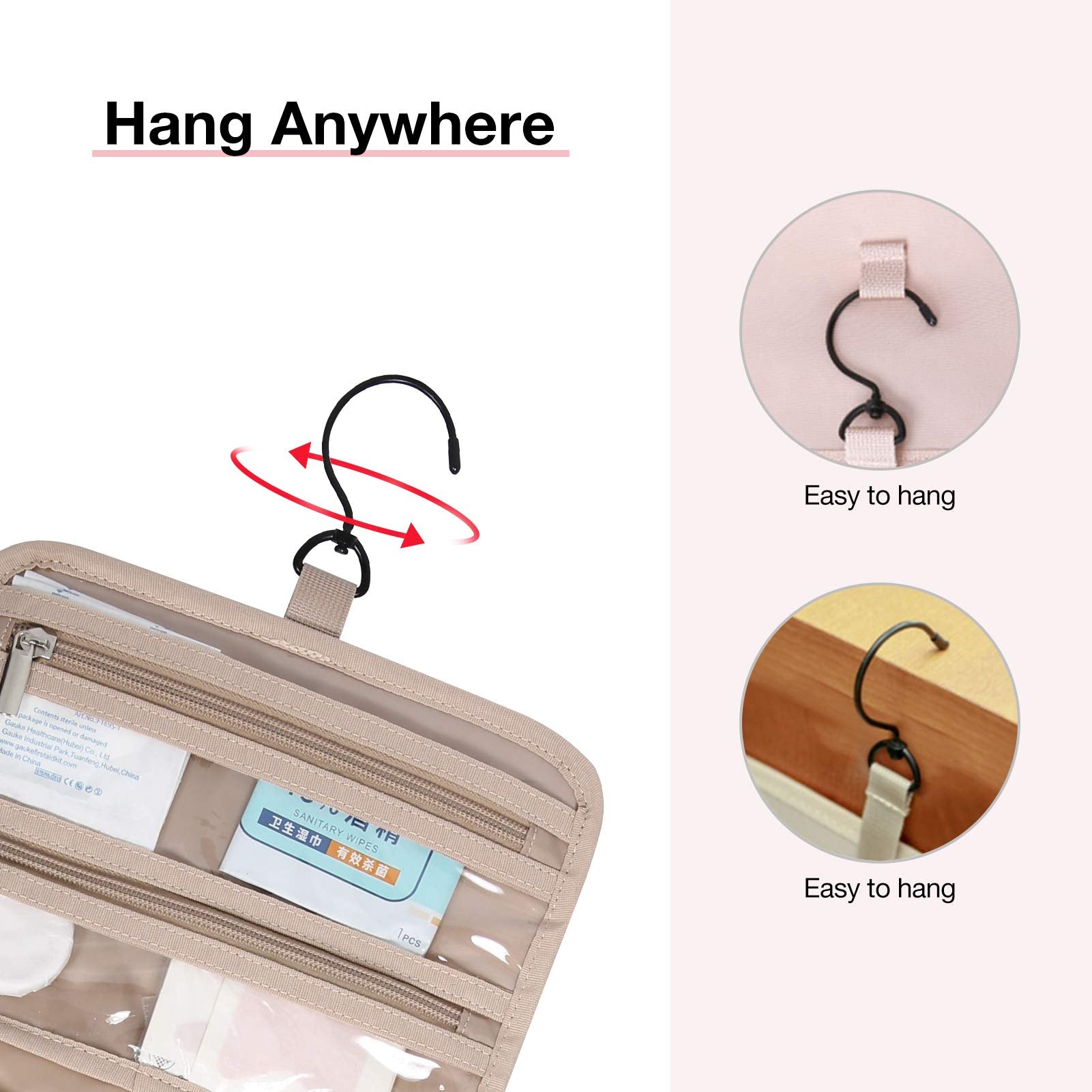 BAGSMART swivel hook offers versatile hanging options on the go.