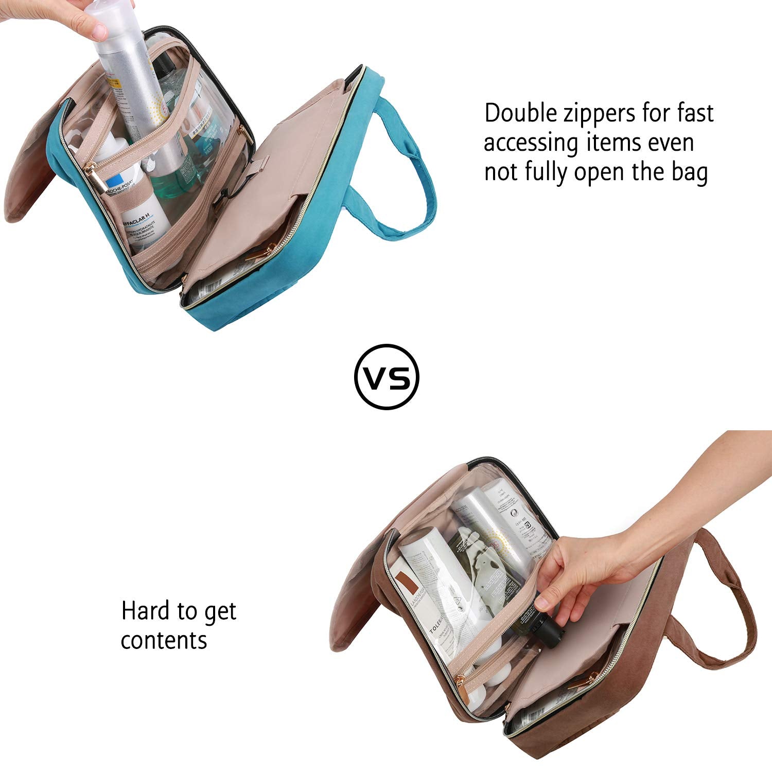 BAGSMART Toiletry Bag Teal carry handle for easy lifting and hanging