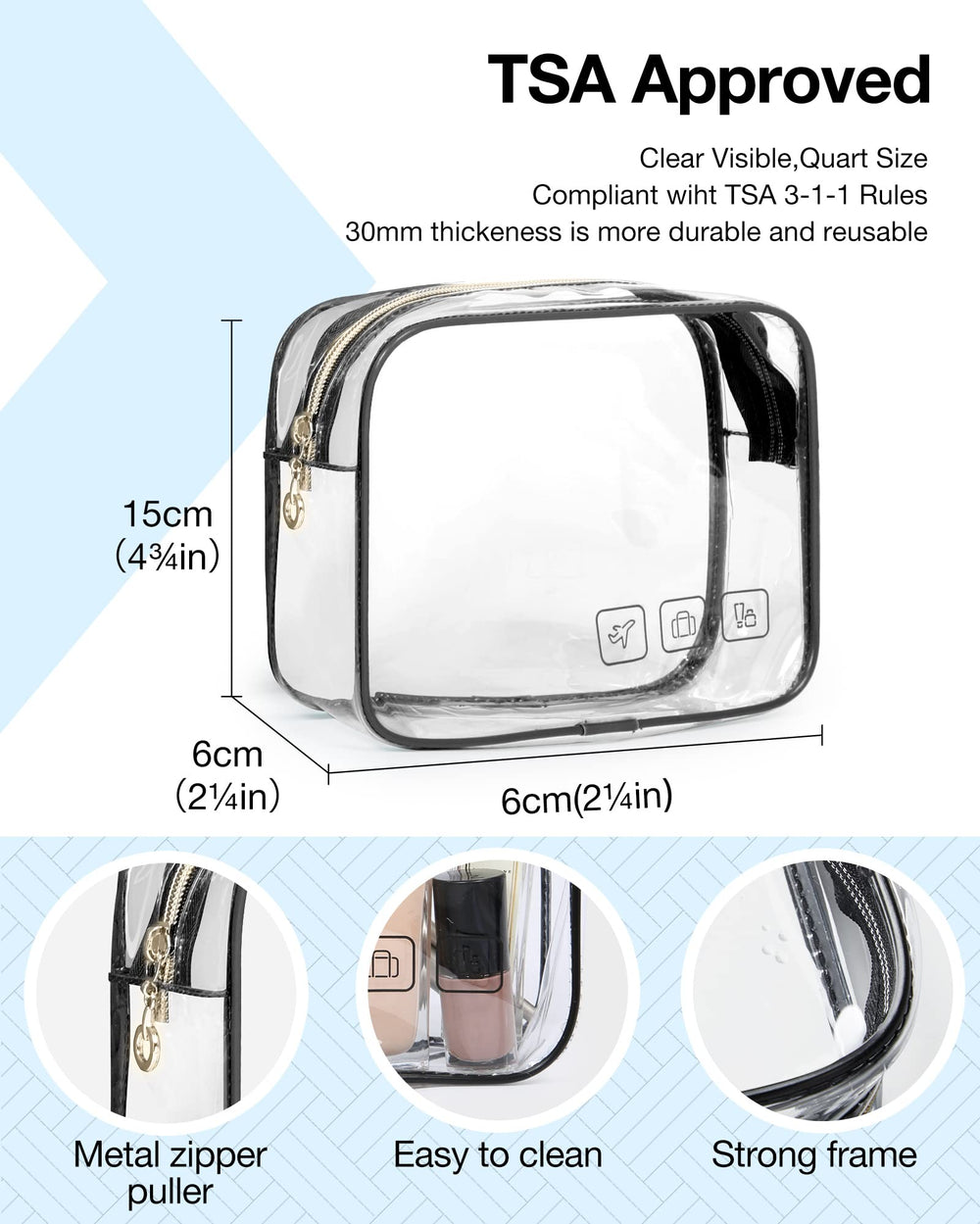 BAGSMART toiletry bag transparent-sides provide a clear overview of contents at a glance.