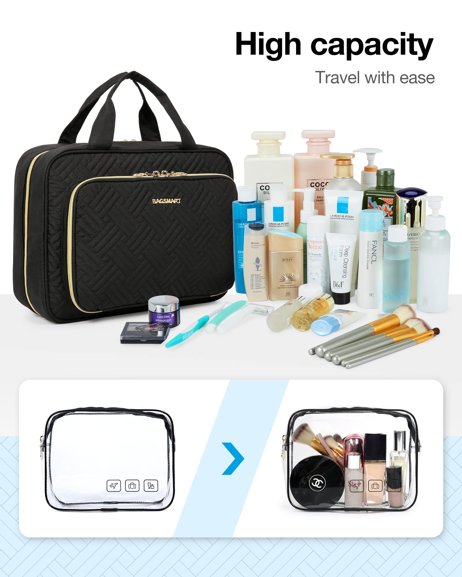 BAGSMART toiletry bag travel-occasions suits overnight stays, gym showers, and outdoor trips.