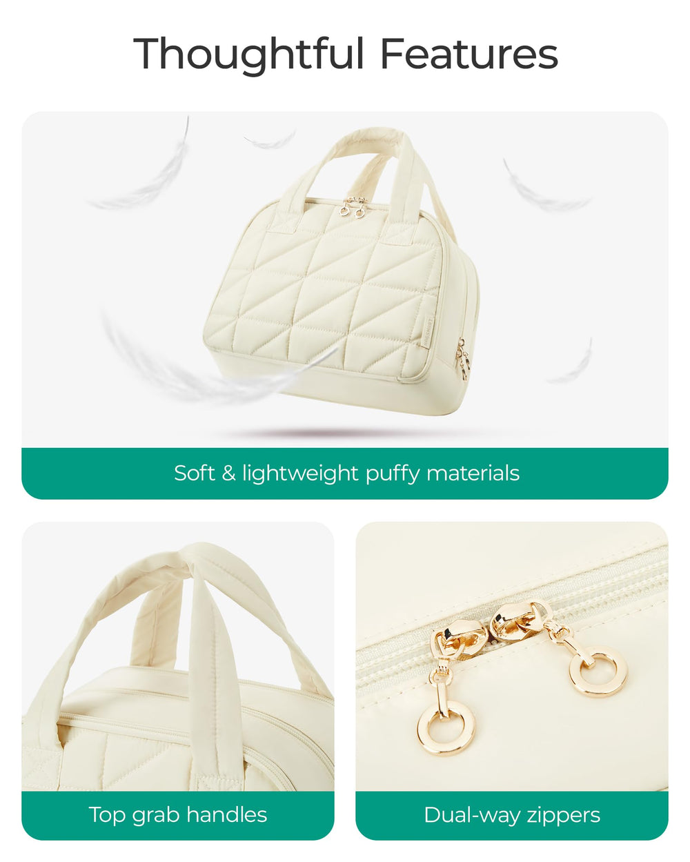 BAGSMART two-way zippers and puff handle enable easy packing.