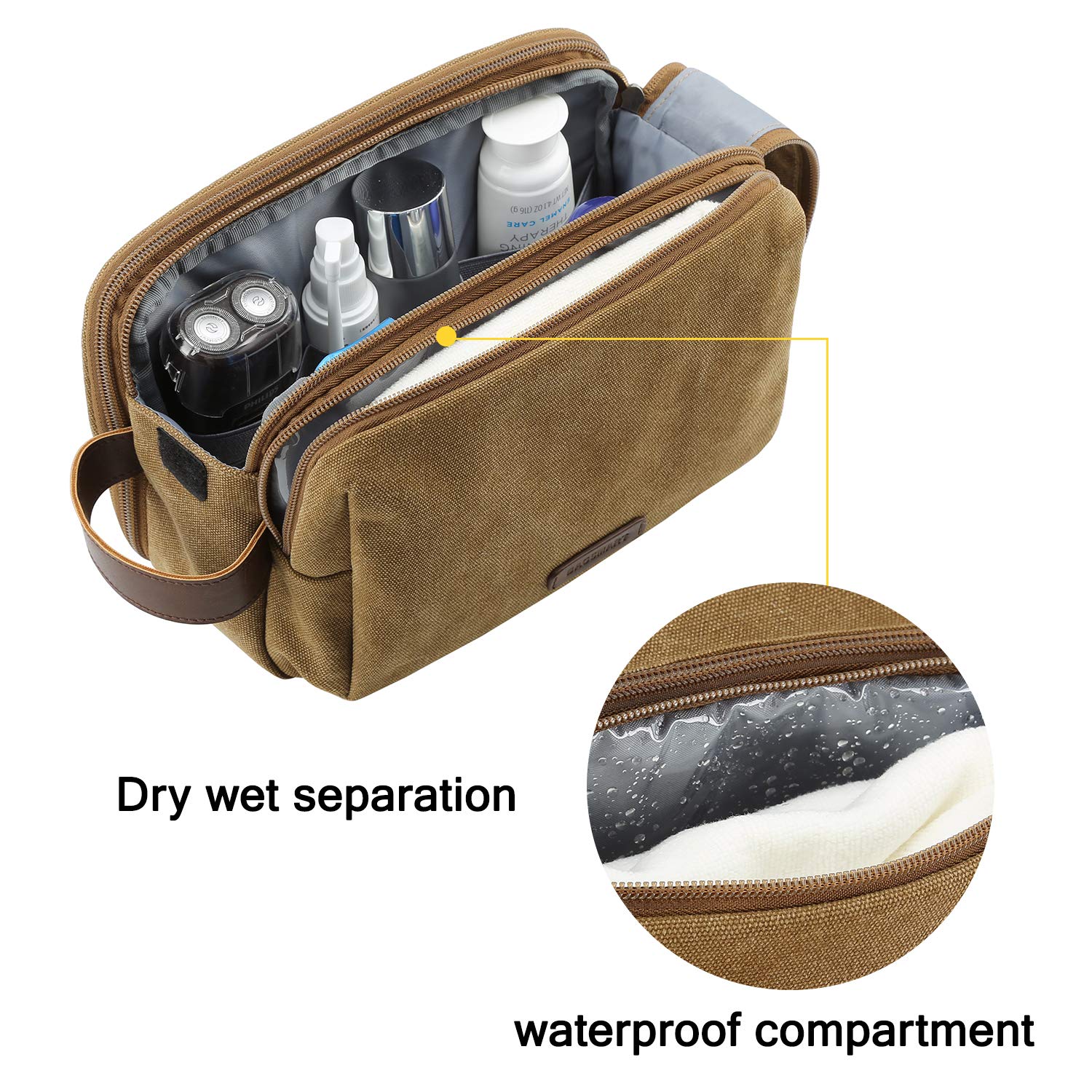 BAGSMART Toiletry Bag includes a sturdy leather handle for easy carrying.