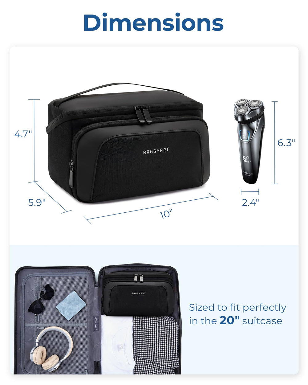 BAGSMART Toiletry Bag Wet Pocket stores damp items securely on the move