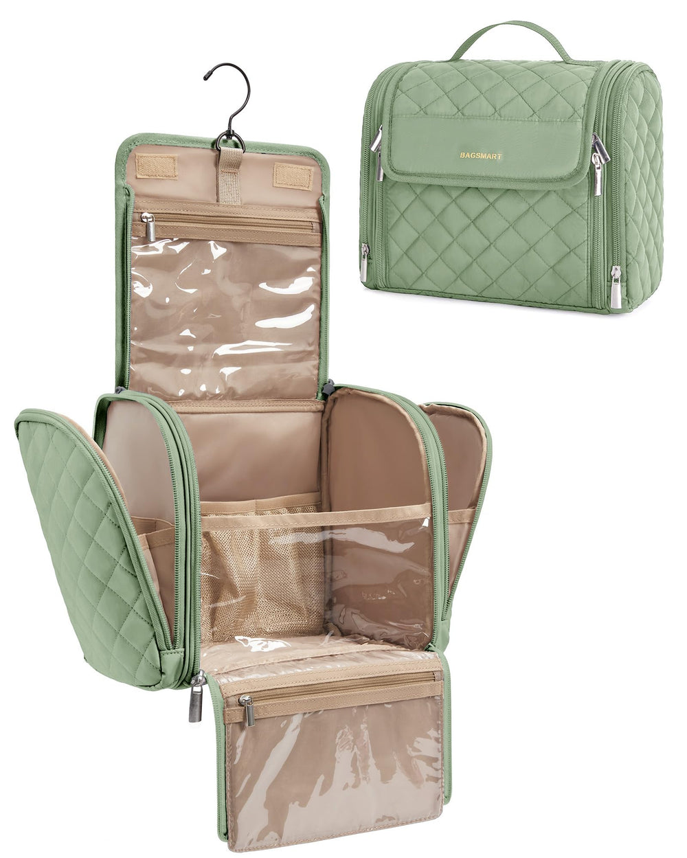 BAGSMART toiletry bag with hanging hook for easy travel access.
