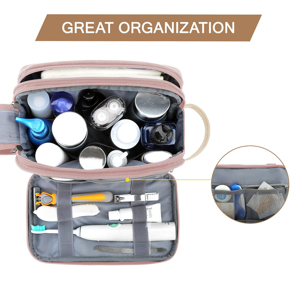 BAGSMART Toiletry Bag for Women pink interior elastic bands keep items secure