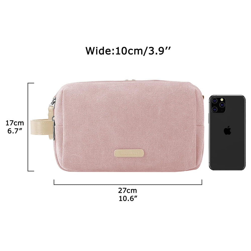 BAGSMART Toiletry Bag for Women pink open zipper reveals organized compartments