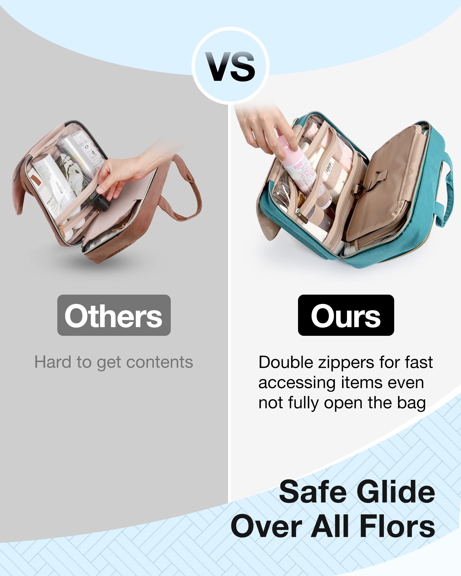 BAGSMART Transparent sides provide a clear overview of cosmetics and toiletries