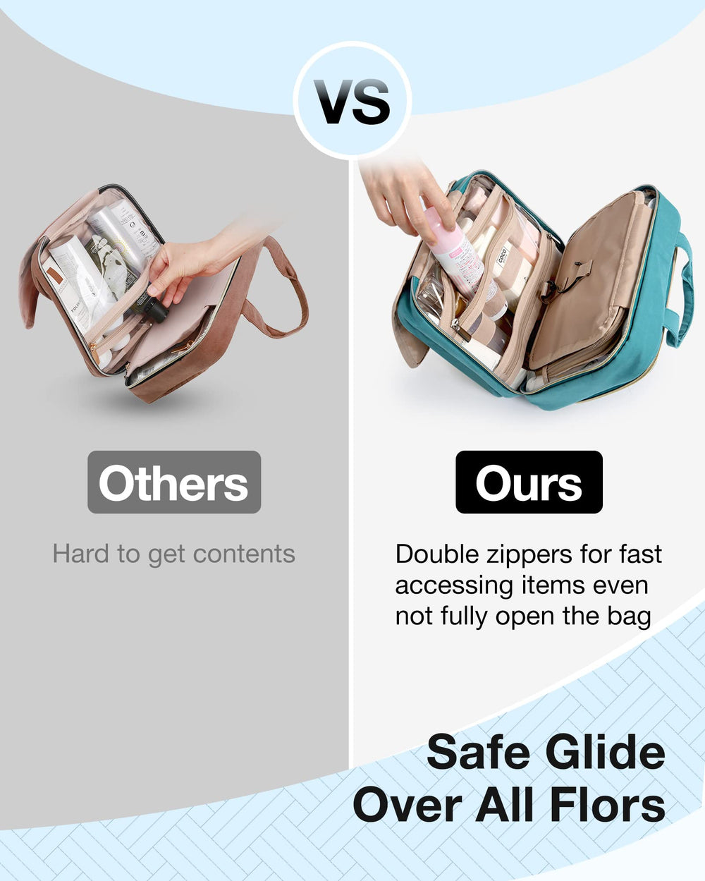BAGSMART Transparent sides provide a clear overview of cosmetics and toiletries