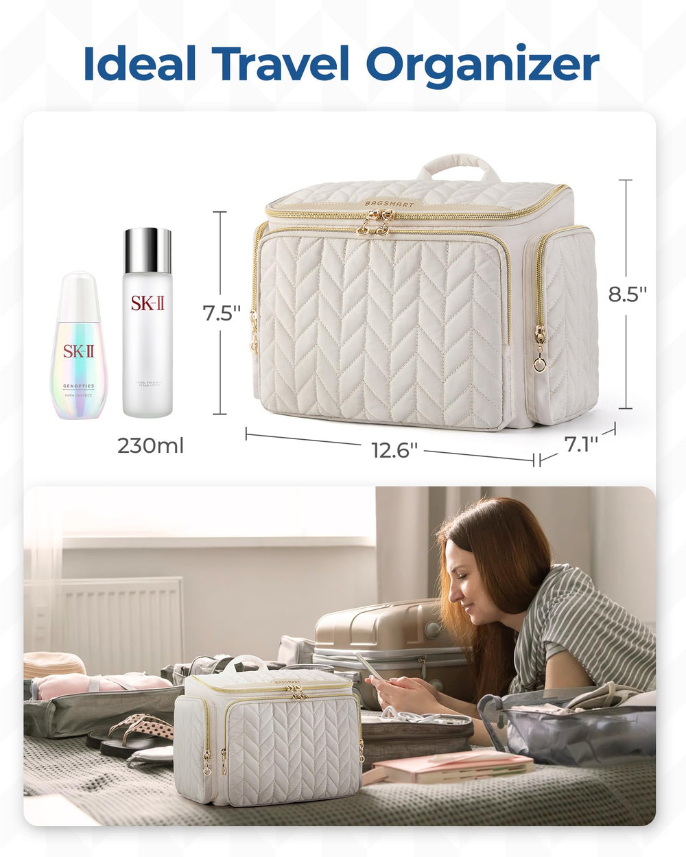 bagsmart travel bag shown in use on a trip, highlighting spacious capacity.