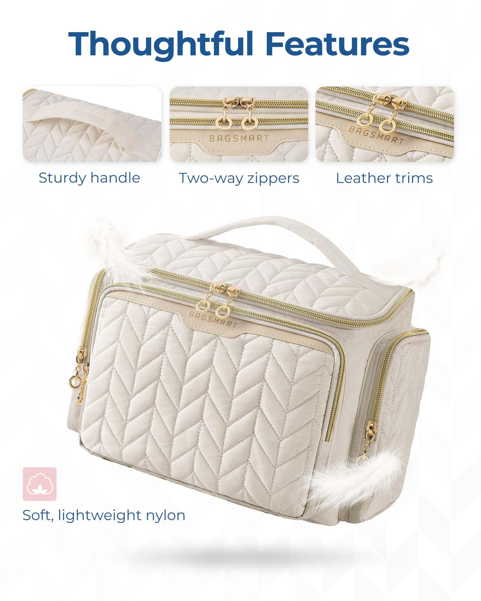 BAGSMART travel bag side dry pocket keeps liquids separate for tidy packing.