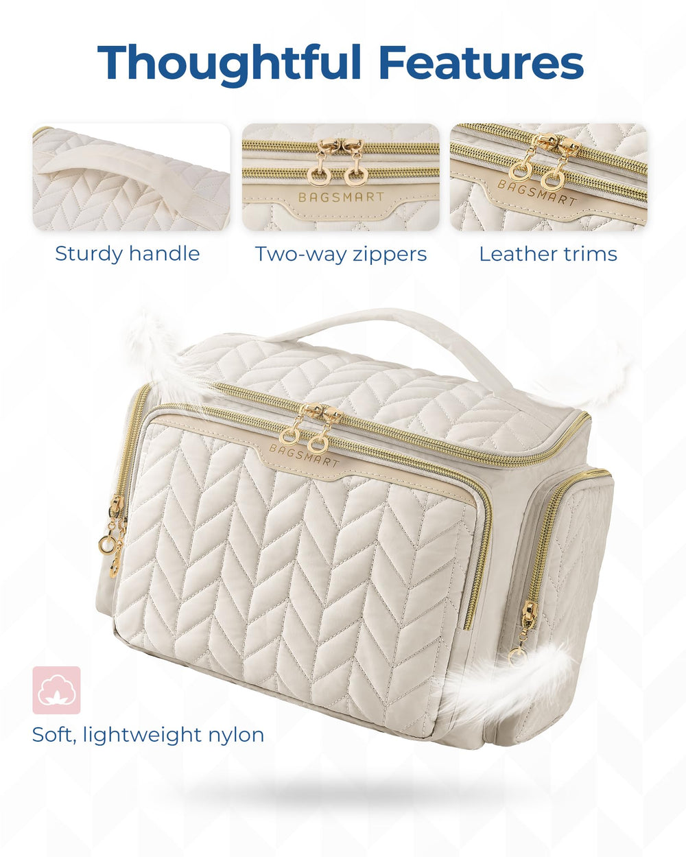 BAGSMART travel bag side dry pocket keeps liquids separate for tidy packing.