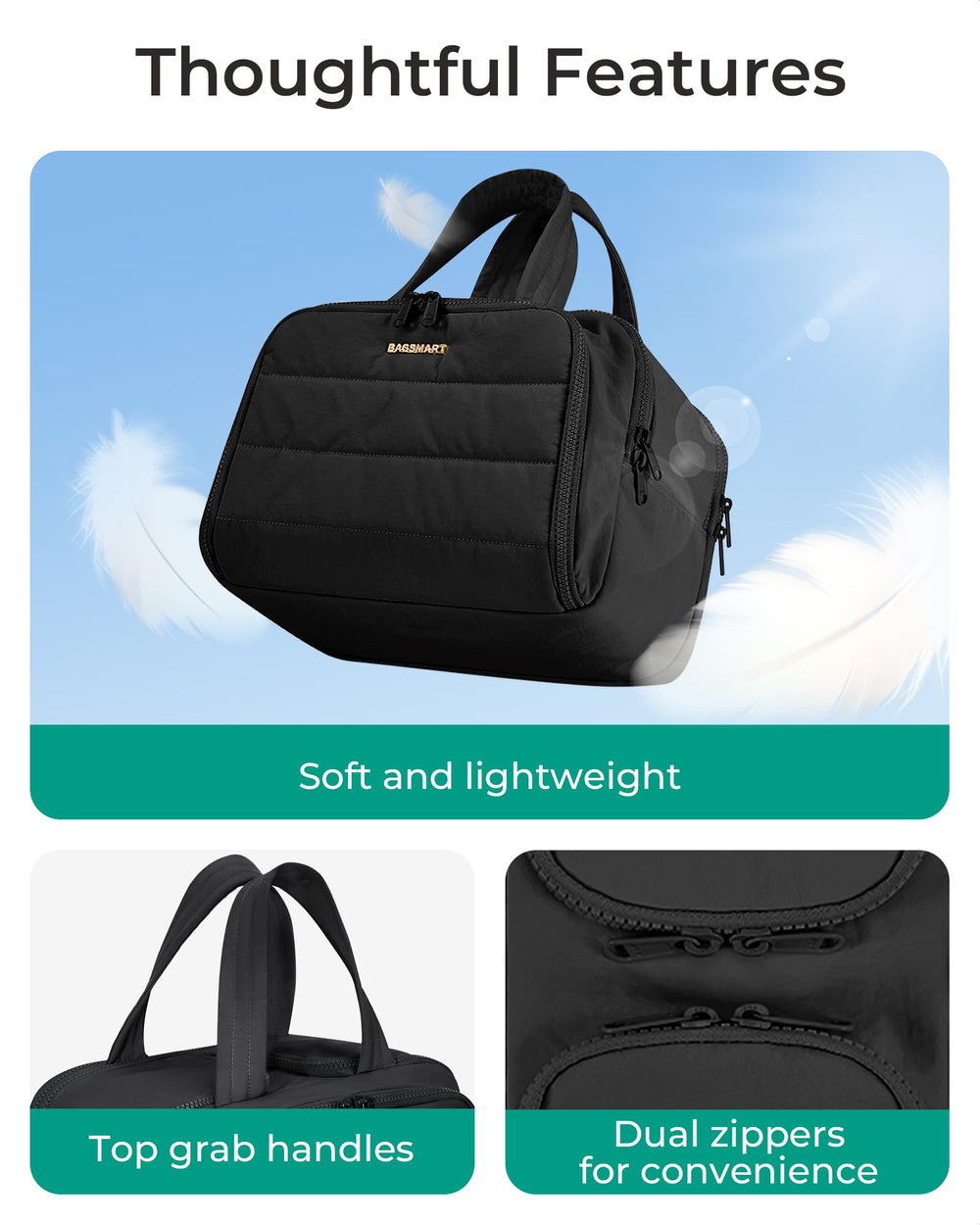 BAGSMART versatile design holds toiletries, makeup, or shaving kit in one bag