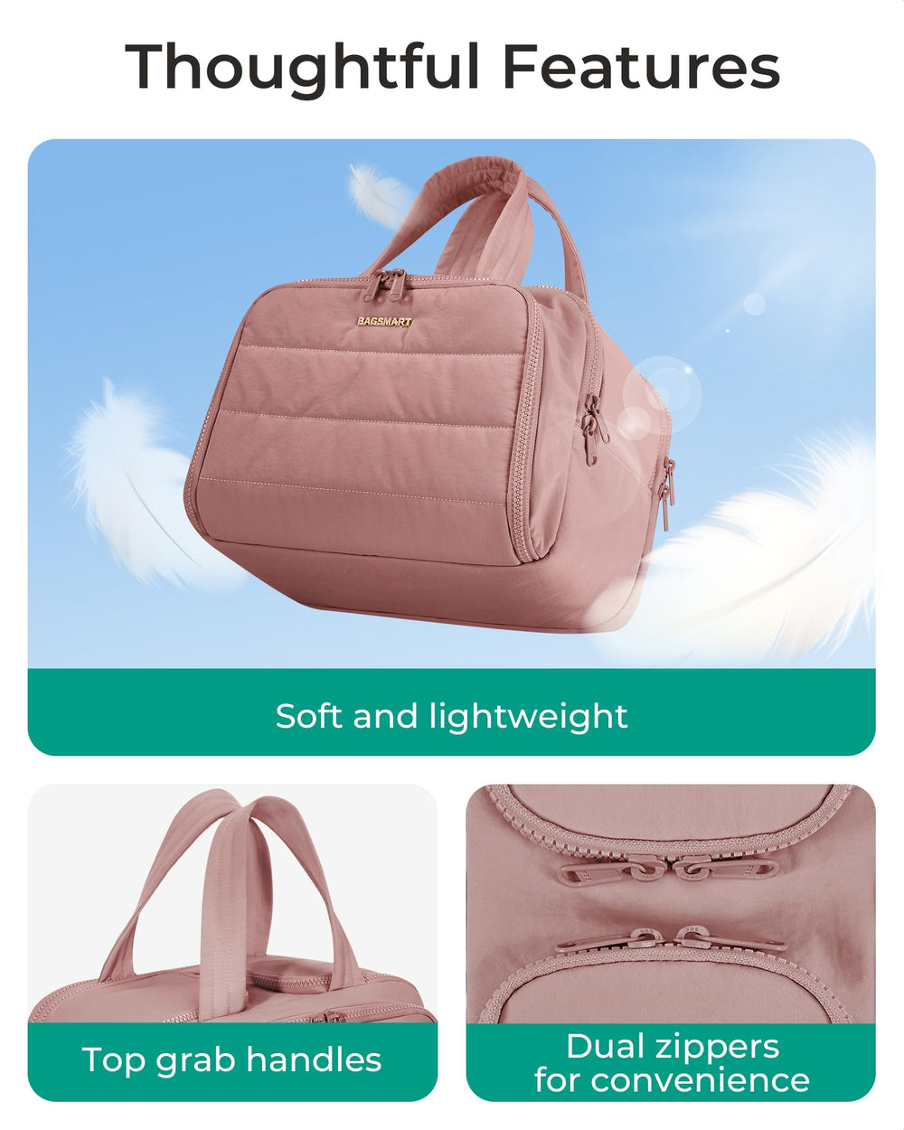 BAGSMART travel bag with a sturdy handle for easy carrying.