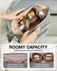 BAGSMART travel makeup bag double-layer brushes secured for safe transport