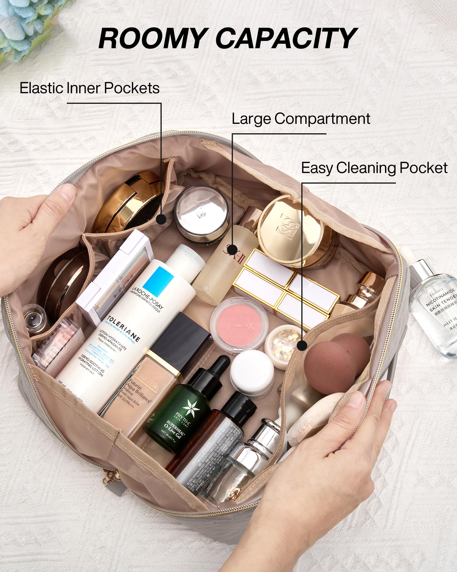 BAGSMART travel makeup bag shows multiple pockets for organized gear.