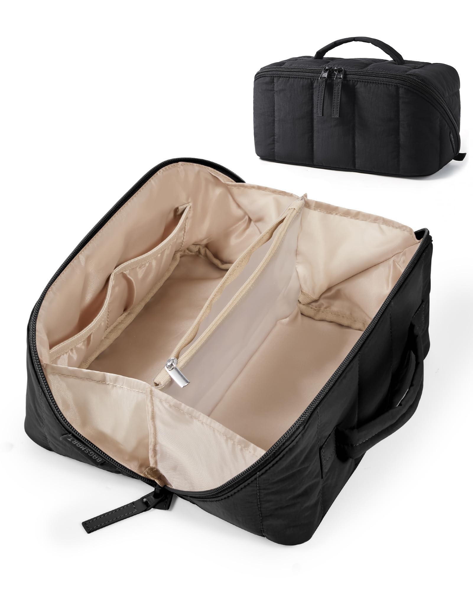 BAGSMART Travel Makeup Bag open design for quick access to essentials.