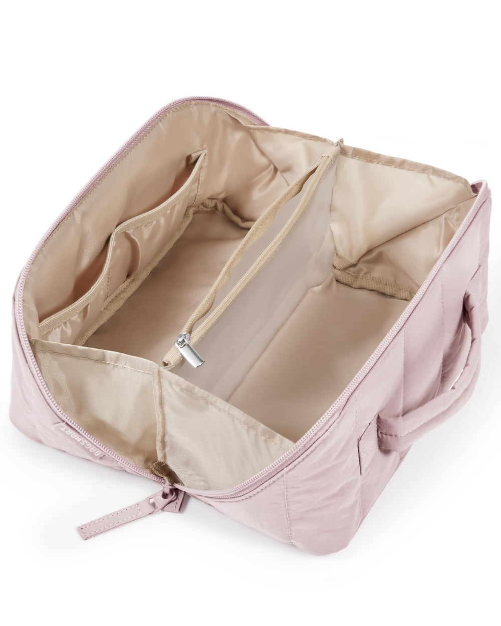 BAGSMART Travel Makeup Bag shows full-open layout for quick cosmetics access.