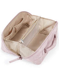 BAGSMART Travel Makeup Bag shows full-open layout for quick cosmetics access.