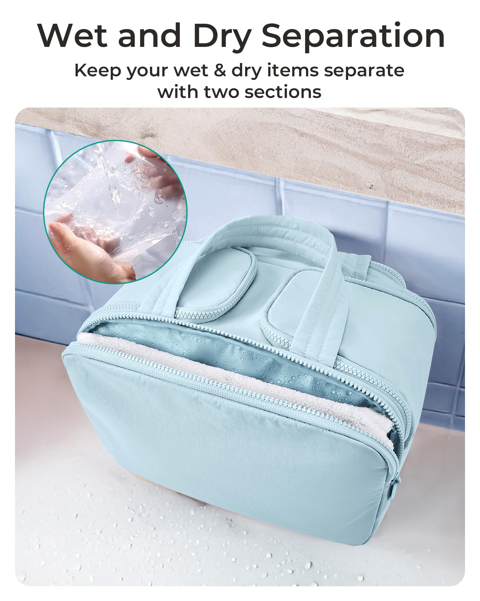 BAGSMART makeup bag organizer helps separate cosmetics and accessories during travel.
