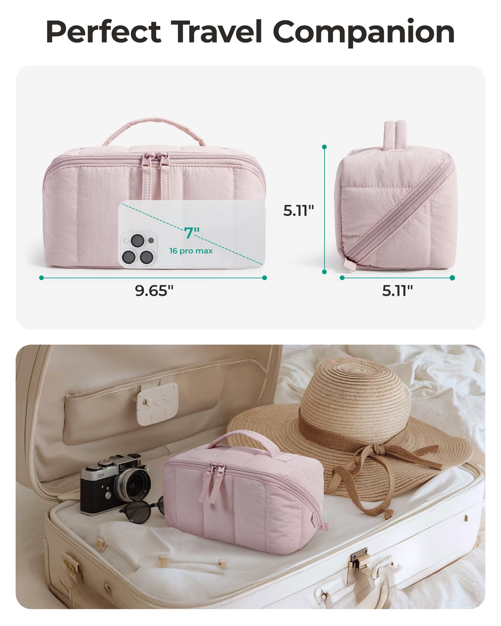 BAGSMART sturdy pink handle enables easy grabbing on the go.
