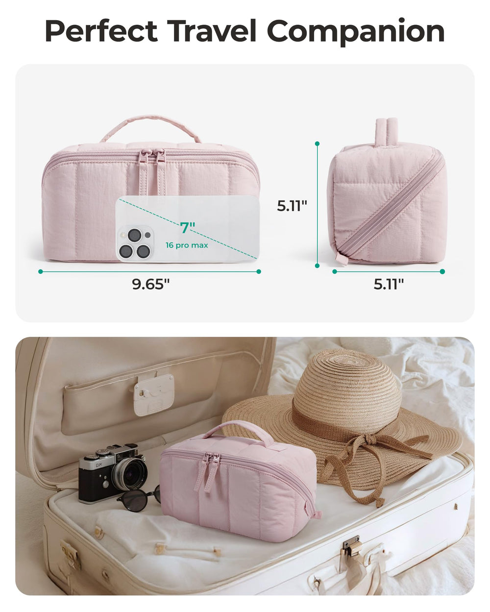 BAGSMART sturdy pink handle enables easy grabbing on the go.