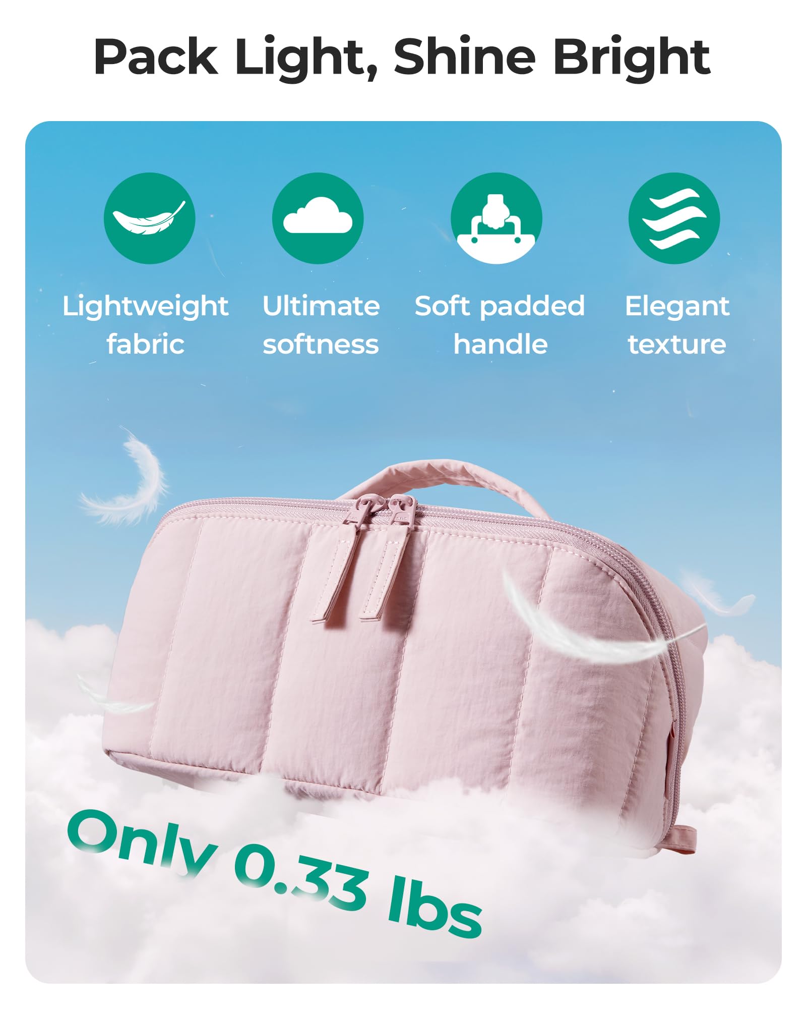 BAGSMART smart pockets keep brushes and tiny items neatly organized.