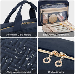 BAGSMART travel makeup organizer two-way zipper enables quick access during trips.
