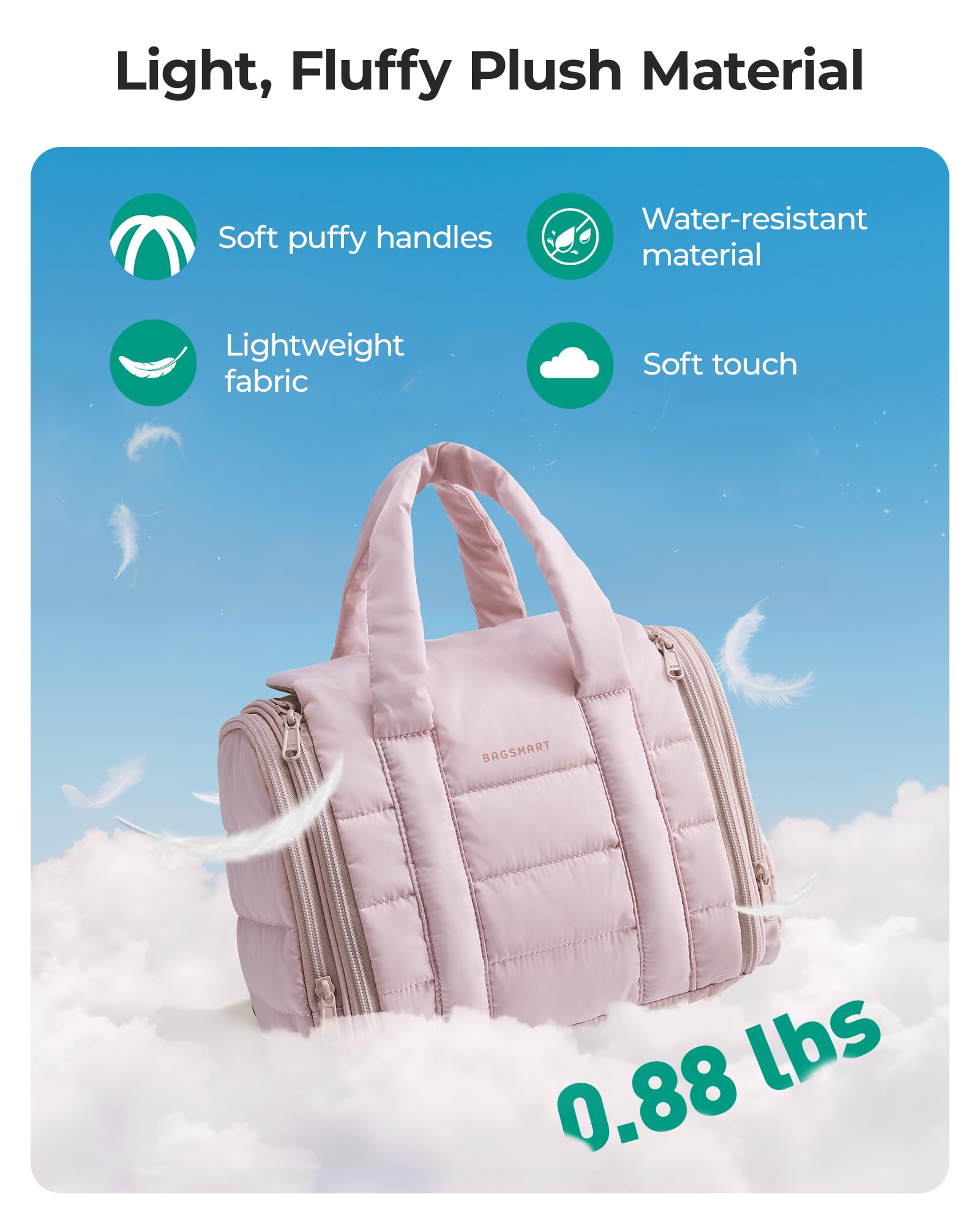 BAGSMART travel toiletry bag 360-degree hook for hanging in bathrooms and on doors