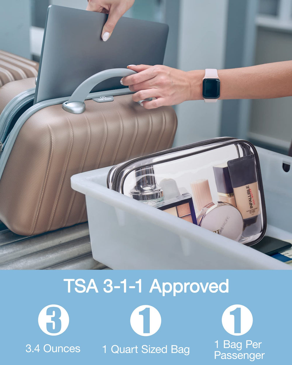 BAGSMART travel toiletry bag 3-pack TSA-ready for streamlined security checks.