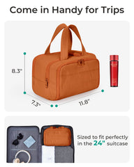 BagSMART travel toiletry bag with four compartments to keep items organized.