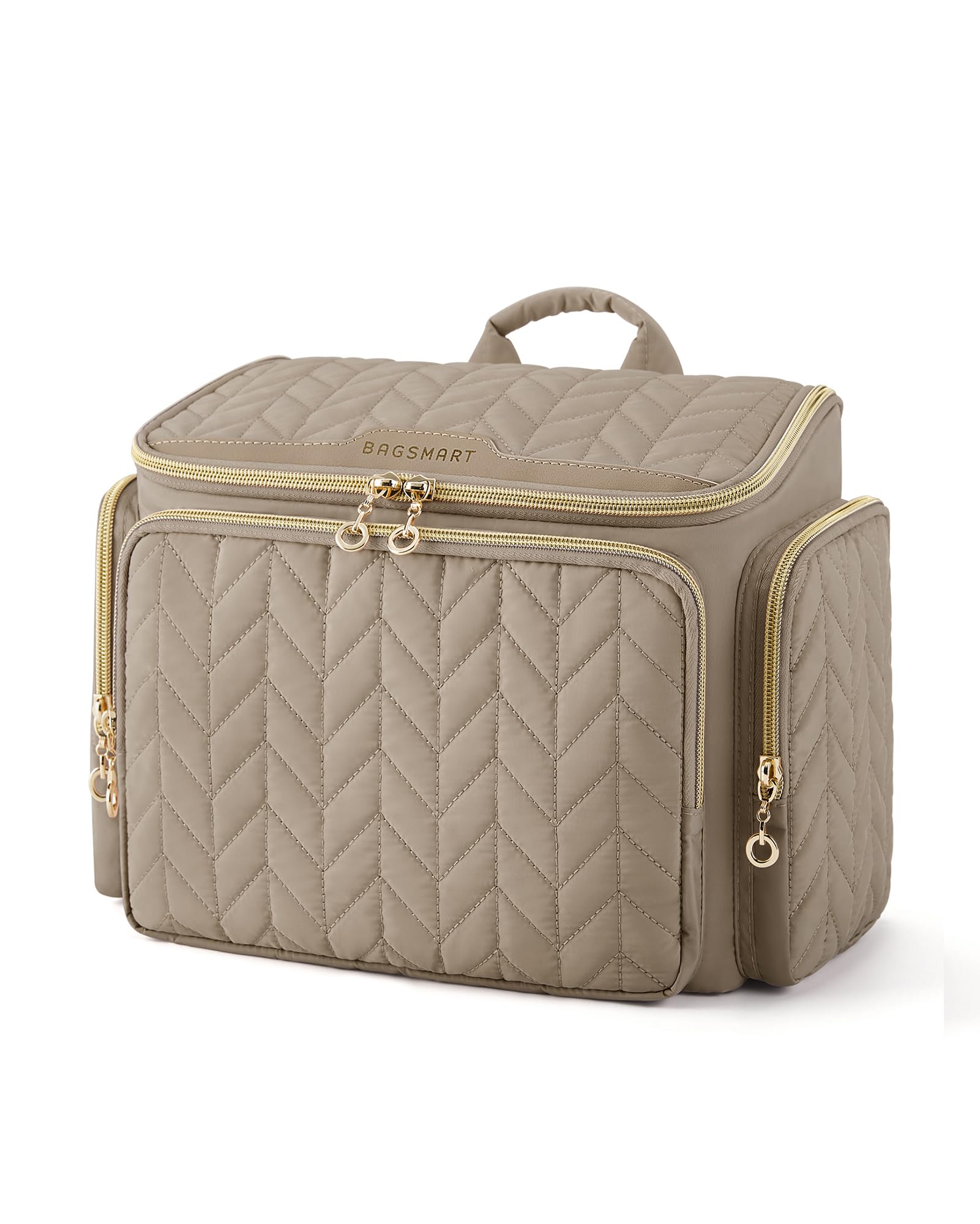 BAGSMART travel toiletry bag camel wide opening for quick access on the go