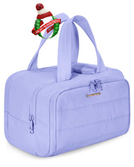 BagSmart travel toiletry bag Crush purple open shows wide access for quick re-stocking