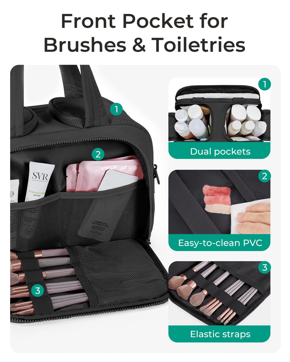 BAGSMART puffy bag interior compartments keep toiletries organized during travel