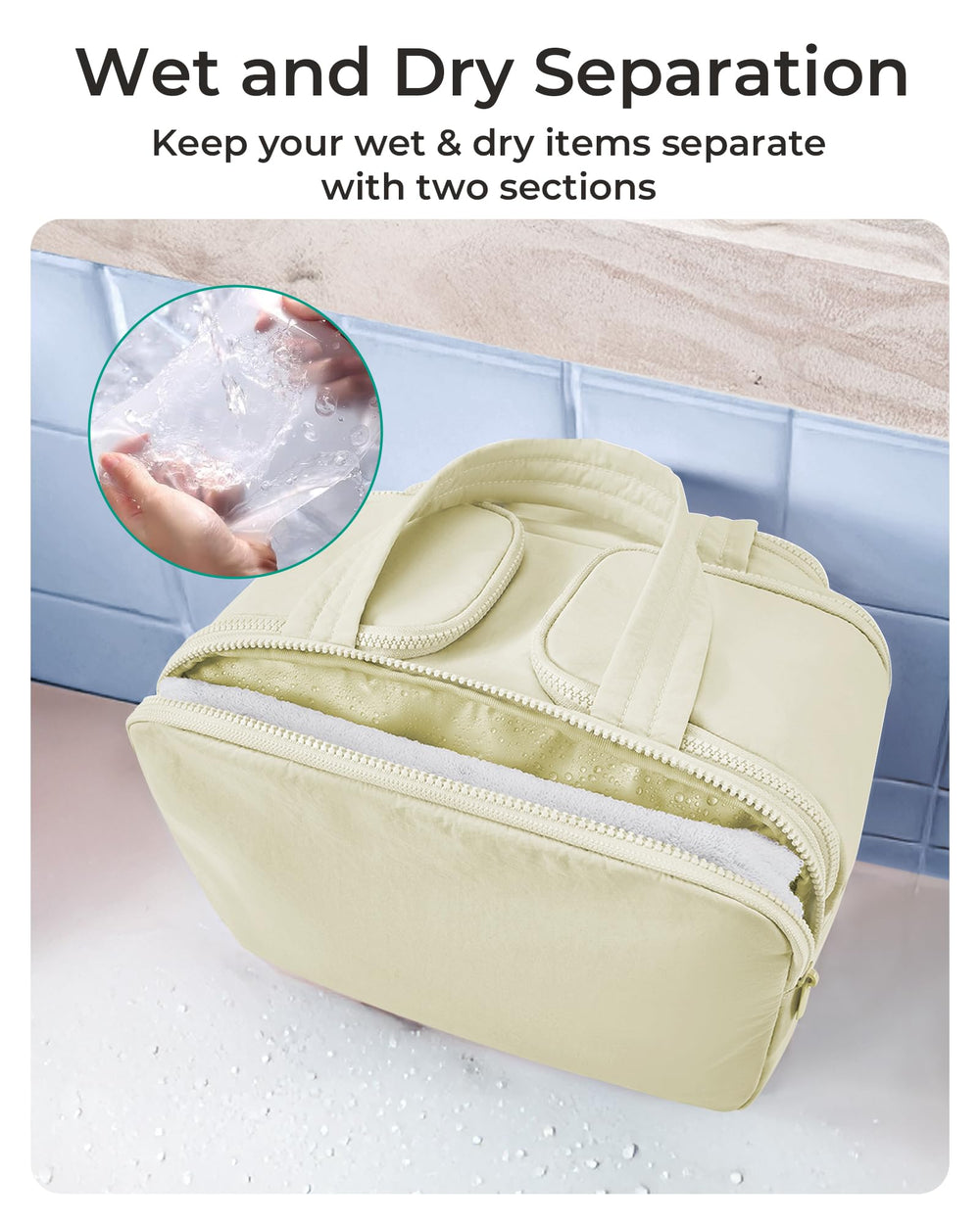 BAGSMART Travel Toiletry Bag double-side opening keeps bottles upright and leakage-free.