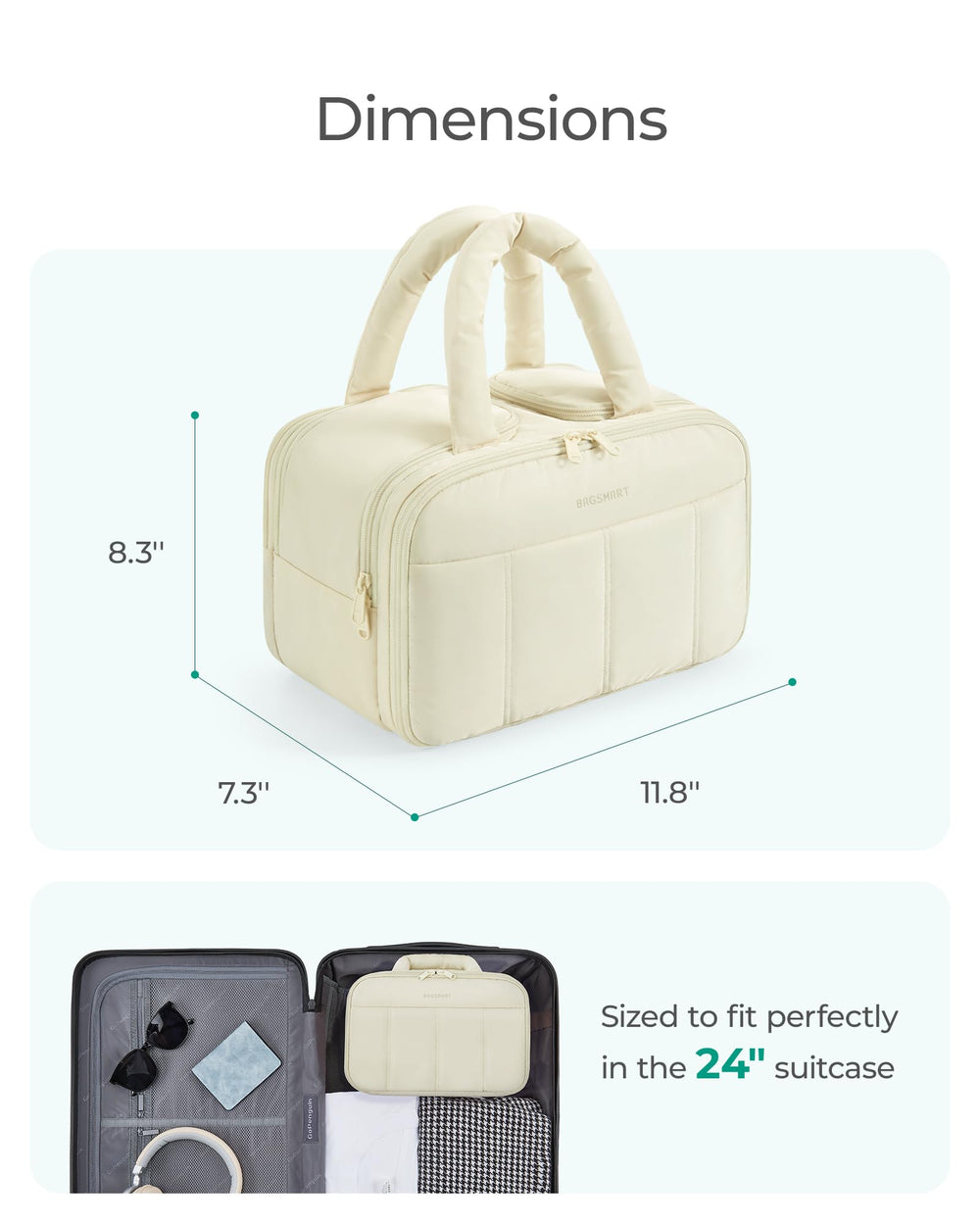 BAGSMART travel toiletry bag double-zipper compartment for easy access