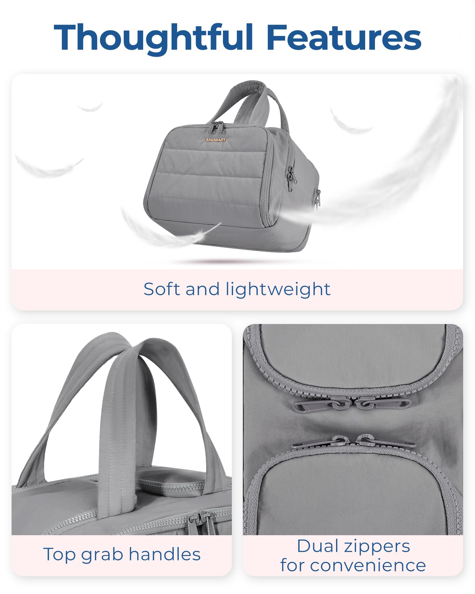 BAGSMART Travel Toiletry Bag dry-wet pocket keeps items organized and clean.