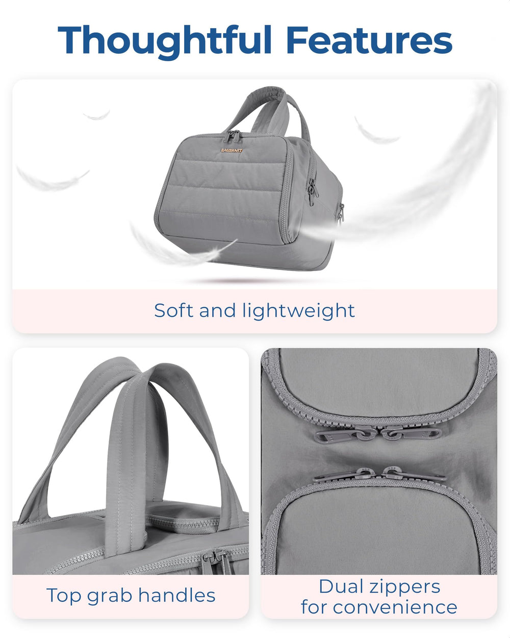 BAGSMART Travel Toiletry Bag dry-wet pocket keeps items organized and clean.