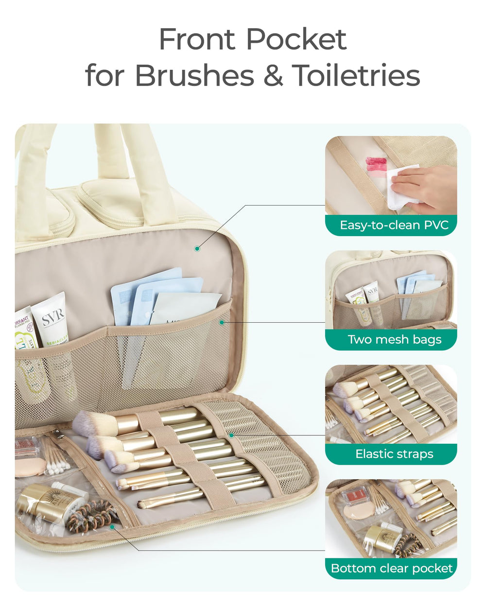 BAGSMART travel toiletry bag dual main compartments for bulk items