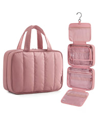 BAGSMART travel toiletry bag dusty-rose with hanging hook for easy access